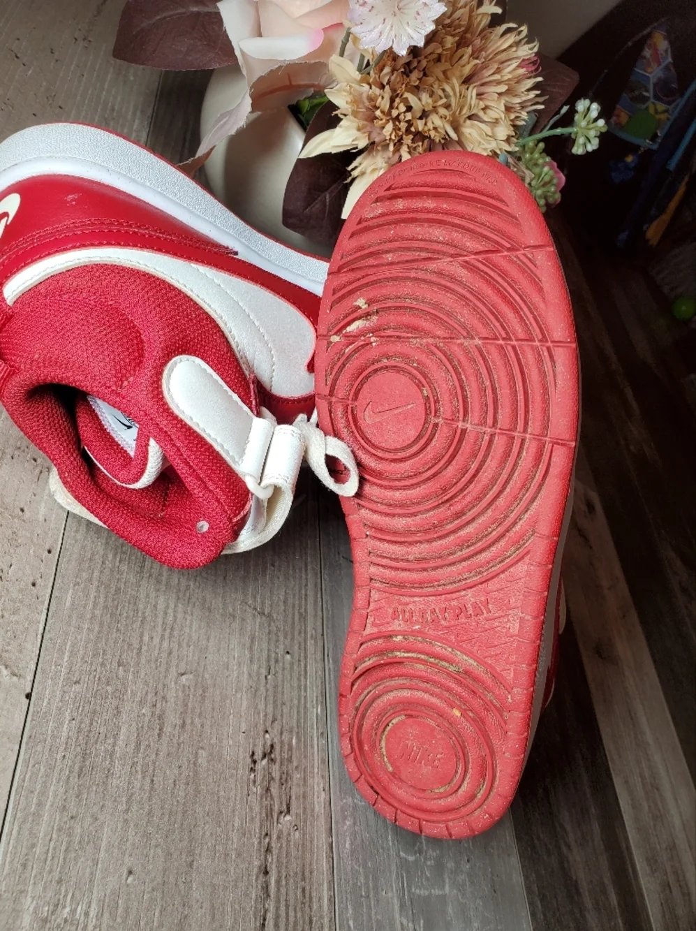 Nike Kids' Court Borough Mid 2 Red and White High-Top Sneakers Size 5Y Boy